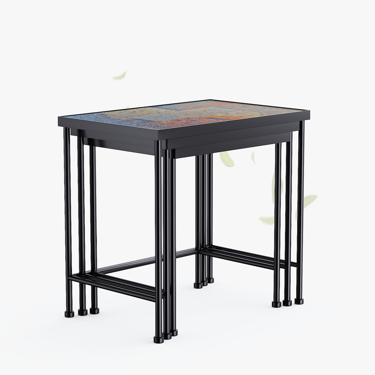 Set of 3 Nesting Tables with Natural Slate Tops, Metal Side & End Tables - Zhongma