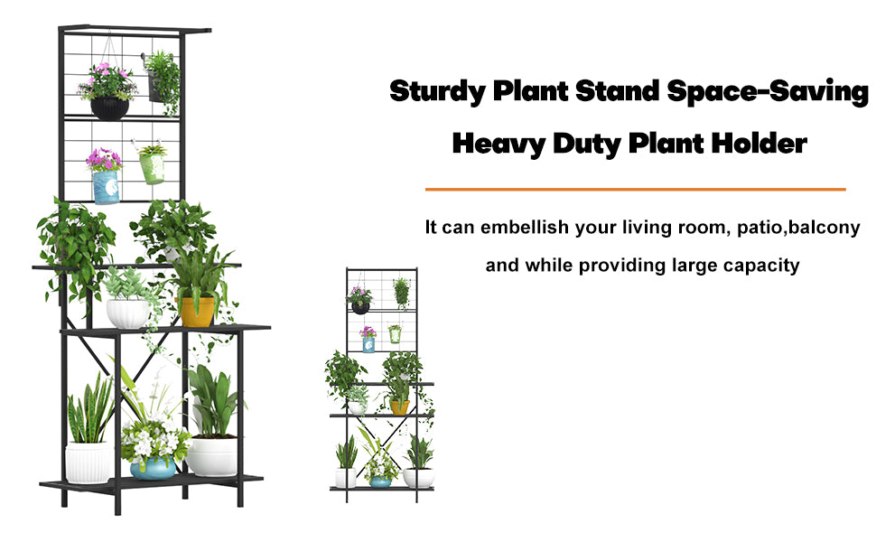 Tall Plant Stand with Hanging Shelf, 81.1" Tall, 660 lbs, 18.11" Deep, Indoor & Out