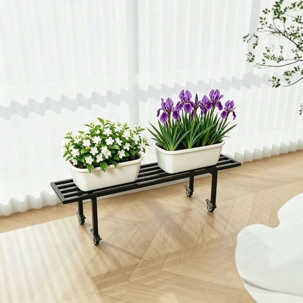 Low-Profile Metal Plant Stand with Wheels, 35.4 Inch Long, Indoor & Covered Outdoor - Zhongma