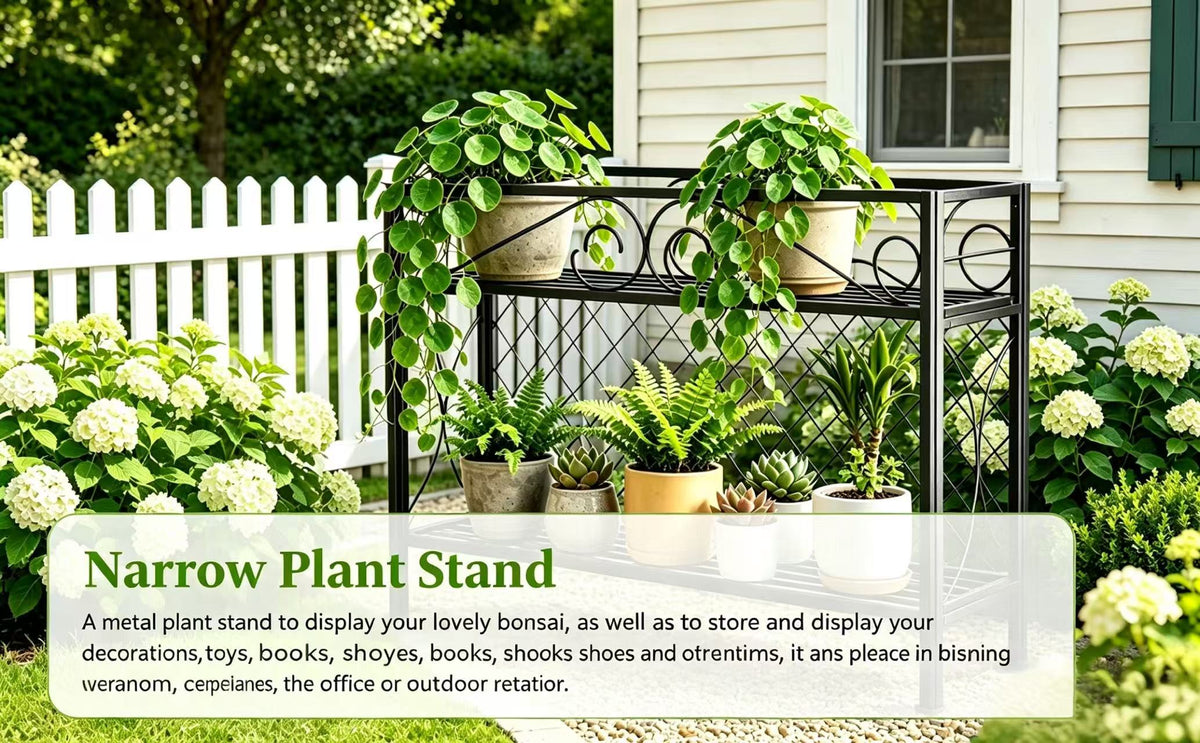 Zhongma 2-Tier Narrow Metal Plant Stand, 47.2" Indoor & Outdoor Shelf