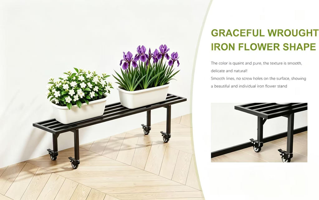 Low-Profile Metal Plant Stand with Wheels, 35.4 Inch Long, Indoor & Covered Outdoor - Zhongma