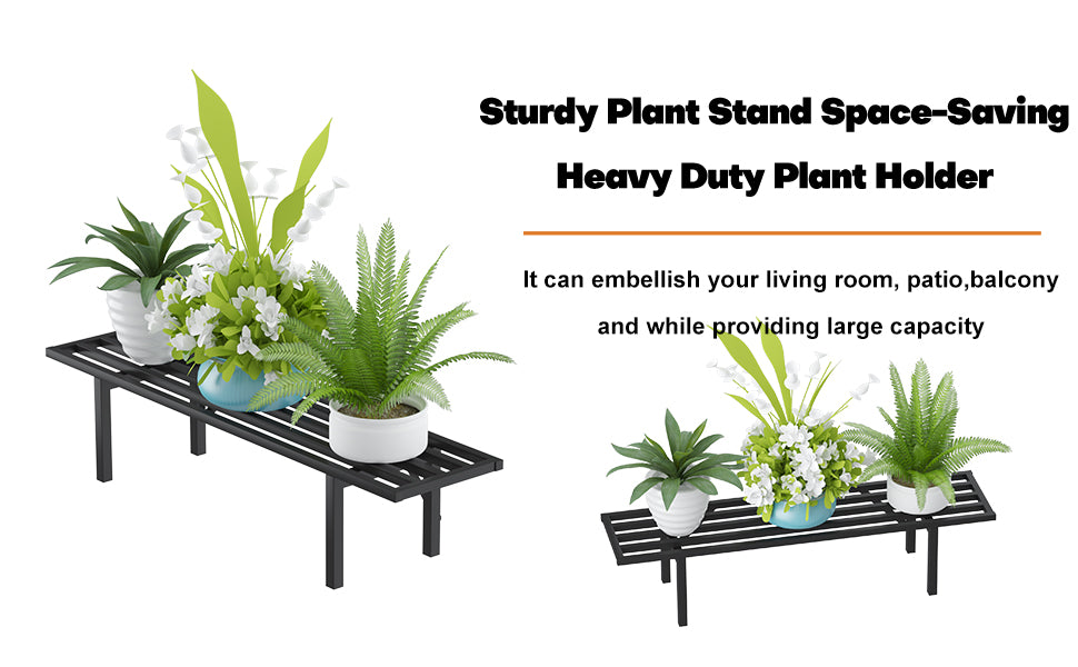 Low-Profile Metal Plant Stand,35.4Inch Long Plant Shelf, Indoor & Outdoor - Zhongma