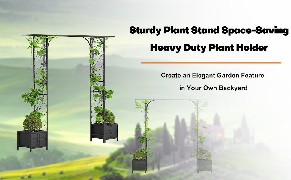Metal Garden Arbor with 2 Planters,90.5-Inch Wide,83.5-Inch Tall - Zhongma