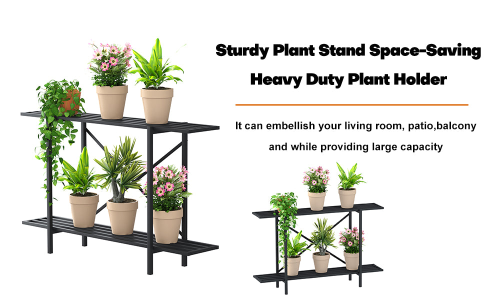 Zhongma 2-Tier Window Height Metal Plant Stand, 45.7" Narrow Indoor & Outdoor