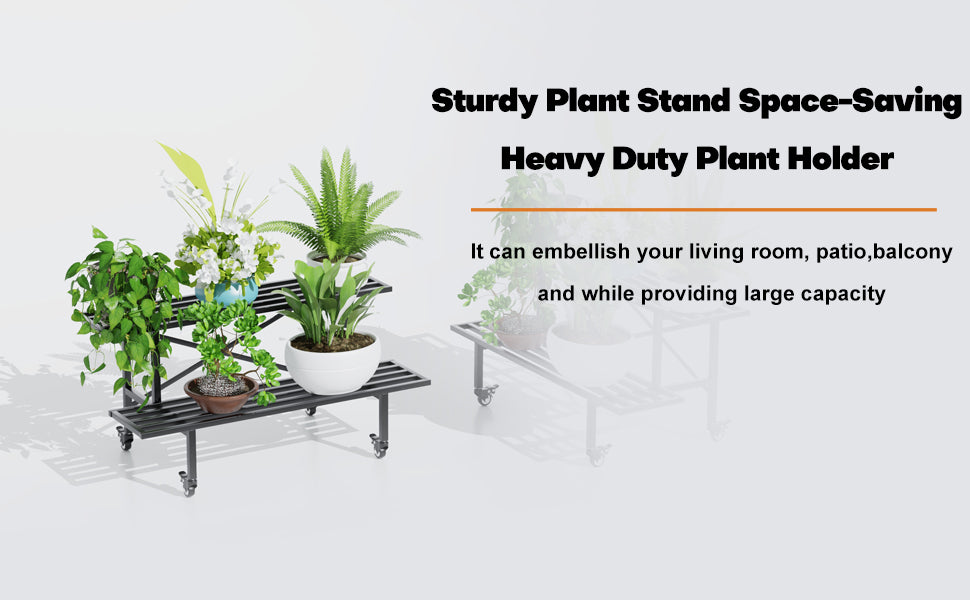 Zhongma 2-Tier Metal Plant Stand with Wheels, 35.4" Indoor & Outdoor Shelf