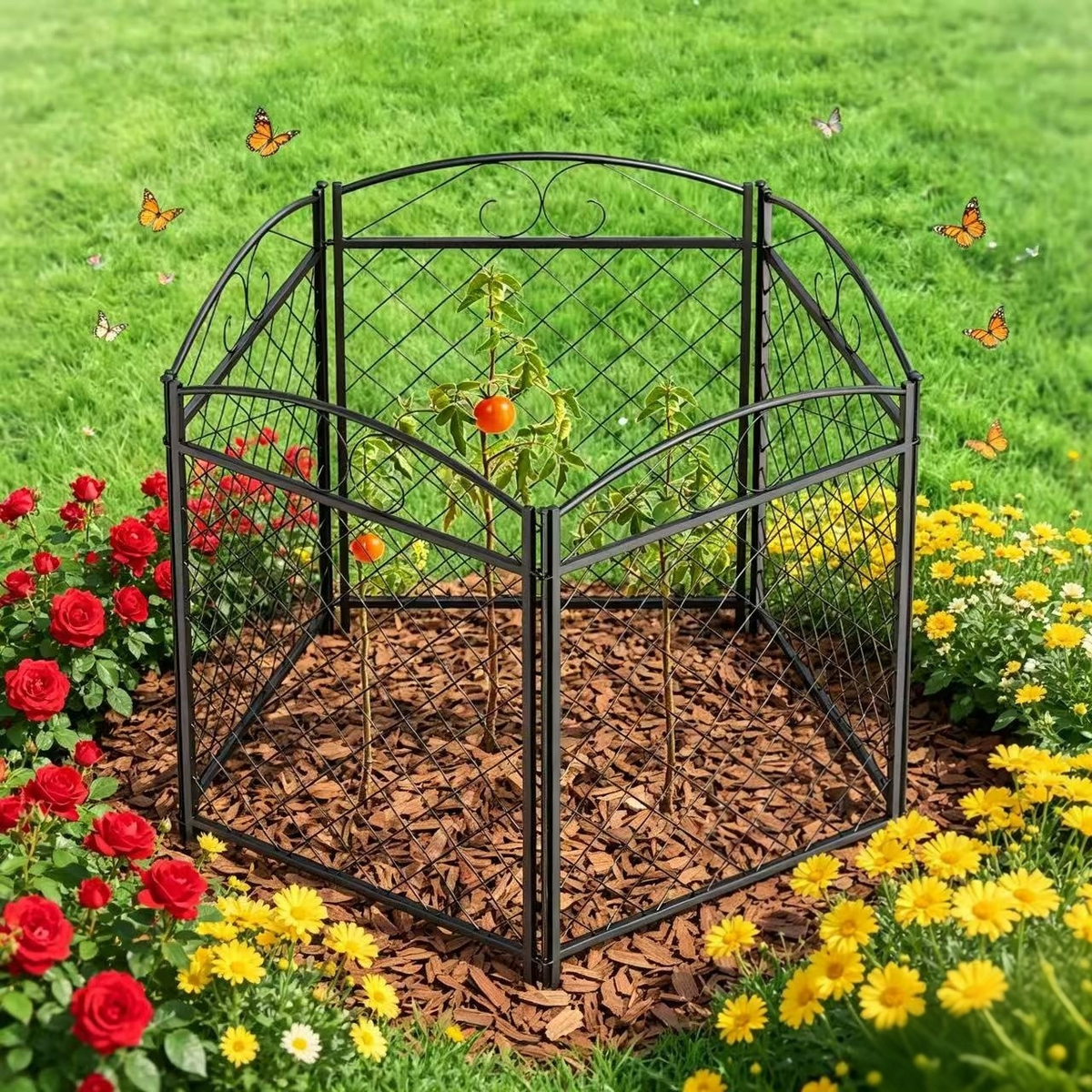 Decorative Metal Garden Fence Panels,5-Pack, Rabbit Barrier,36-Inch Tall - Zhongma