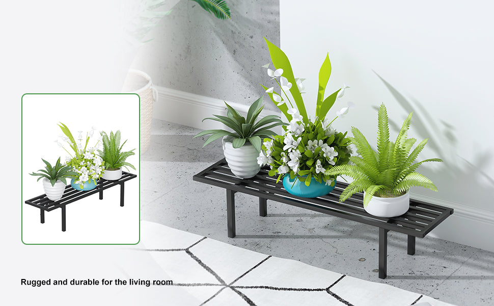 Low-Profile Metal Plant Stand,35.4Inch Long Plant Shelf, Indoor & Outdoor - Zhongma