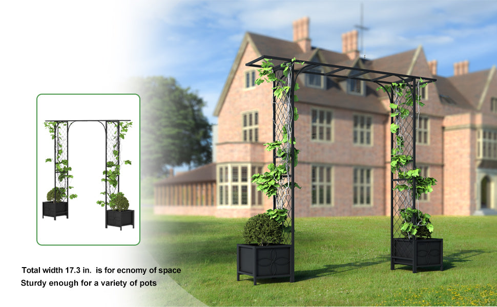 Metal Garden Arbor with 2 Planters,90.5-Inch Wide,83.5-Inch Tall - Zhongma