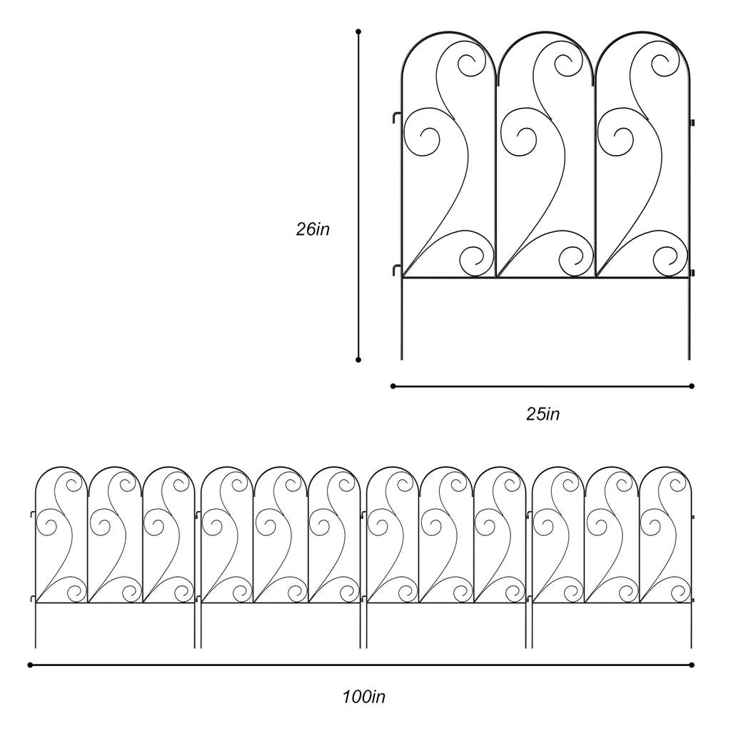 Decorative Metal Garden Fence Panels,4-Pack,26-Inch Tall,100-Inch Long - Zhongma
