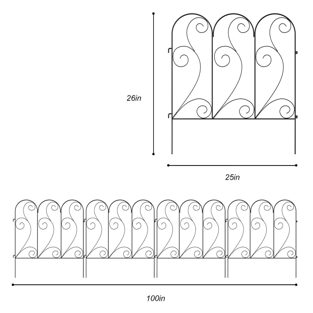 Decorative Metal Garden Fence Panels,4-Pack,26-Inch Tall,100-Inch Long - Zhongma