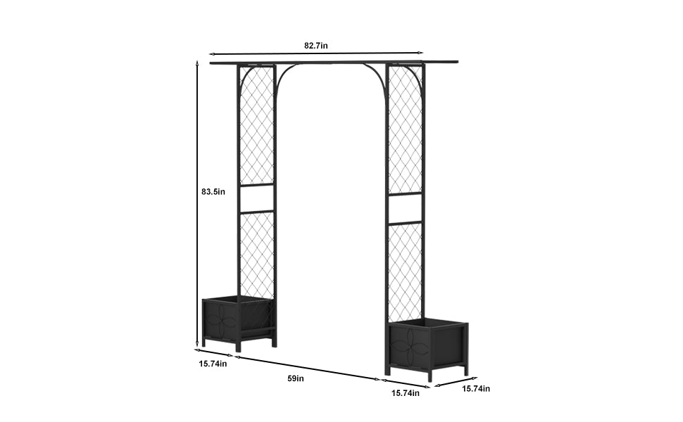 Metal Garden Arbor with 2 Planters,90.5-Inch Wide,83.5-Inch Tall - Zhongma
