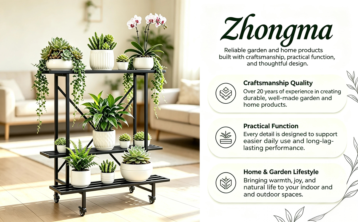 Zhongma 3-Tier Narrow Metal Plant Stand with Wheels, 35.4" Indoor & Outdoor