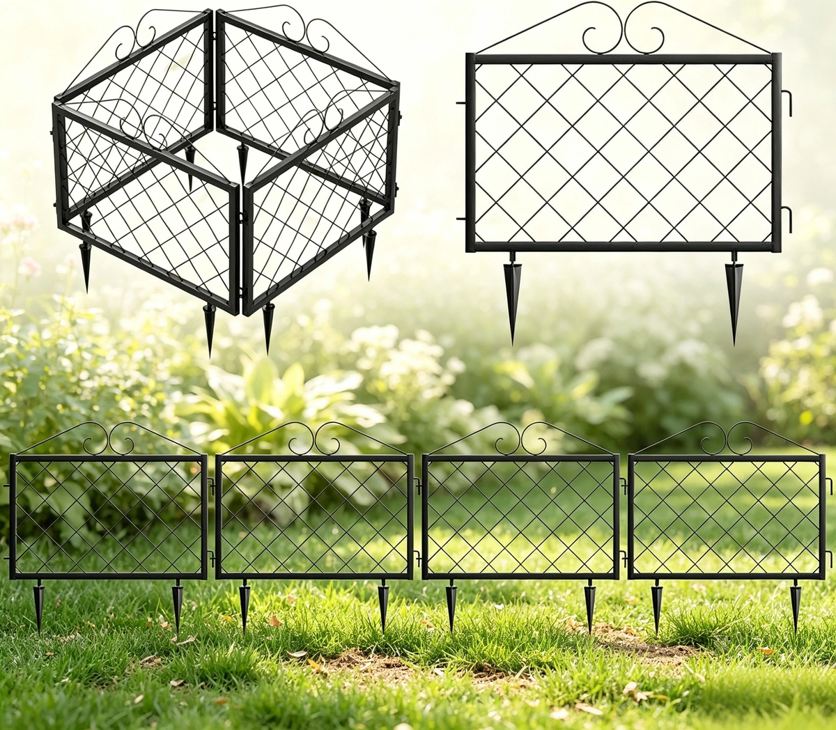Decorative Metal Garden Fence Panels,4-Pack,26-Inch Tall, No-Dig Edging - Zhongma