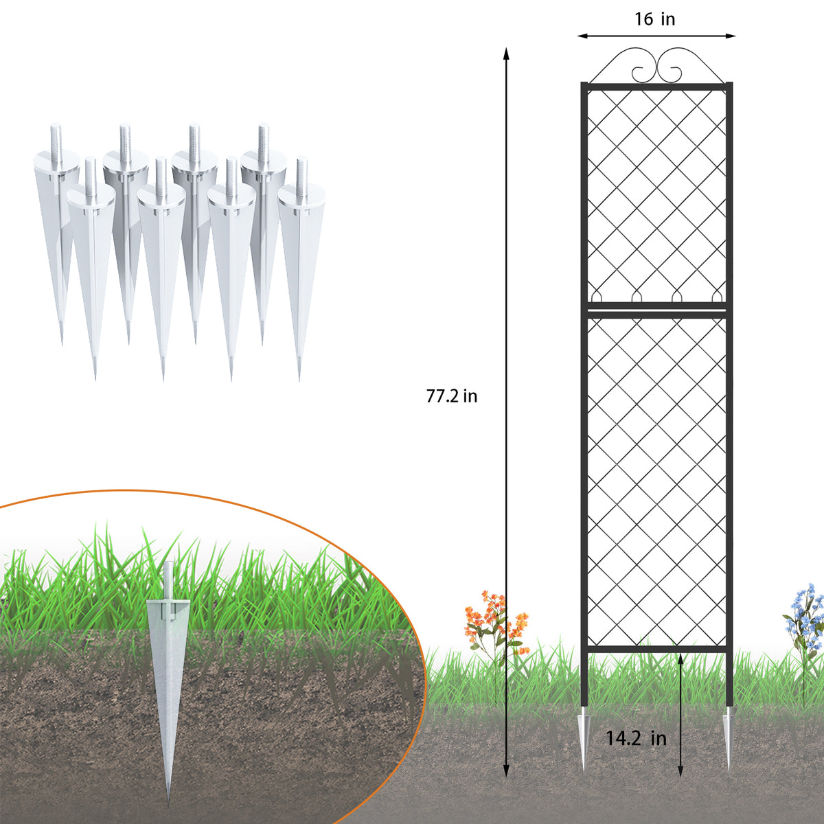 Zhongma 2-Pack 77.2" Tall Metal Lattice Garden Trellis for Climbing Plants