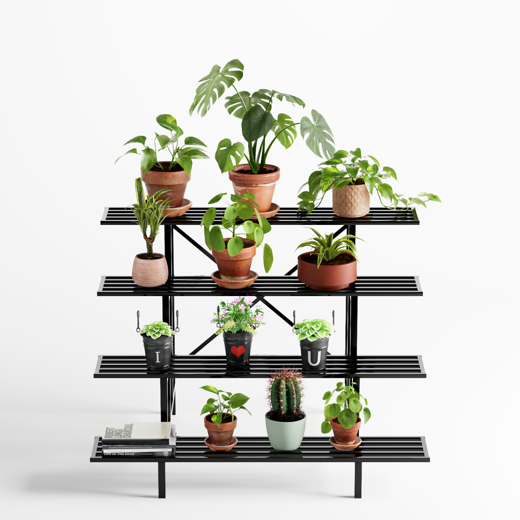 4-Tier Stepped Plant Stand, 45.7" Long, X-Braced Frame, 880 lbs, Indoor & Outdoor