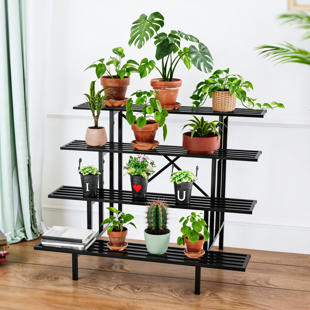 4-Tier Stepped Plant Stand, 45.7" Long, X-Braced Frame, 880 lbs, Indoor & Outdoor