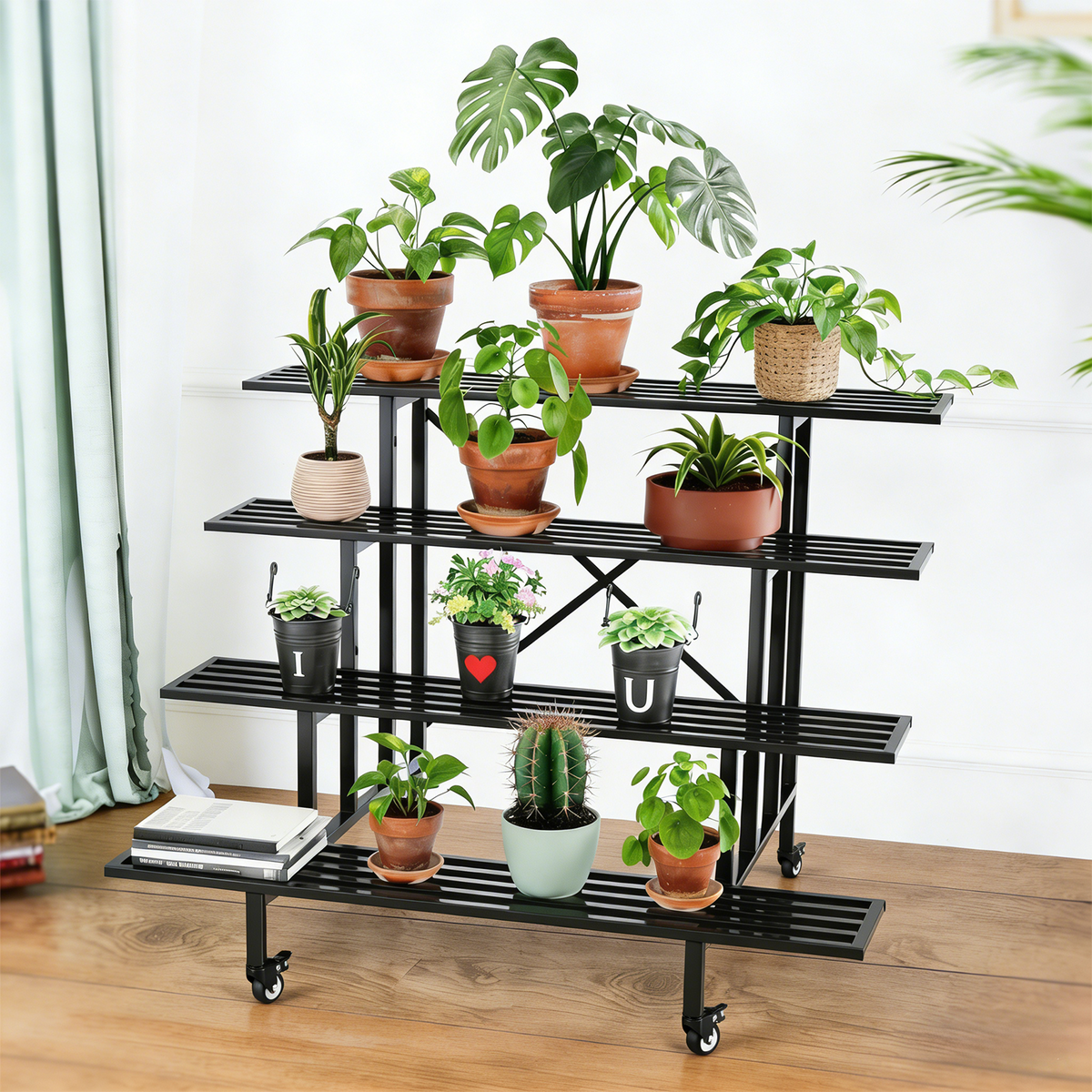 4-Tier Rolling Plant Stand with Locking Wheels, 45.7", 34.65" Deep, 880 lbs