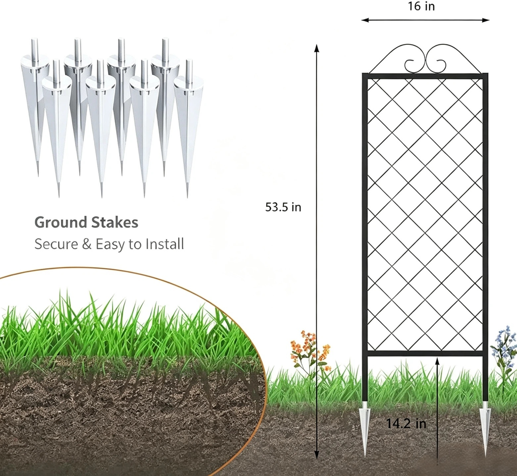 Zhongma 2-Pack 53.5" Tall Metal Lattice Garden Trellis for Climbing Plants