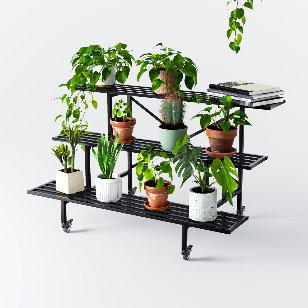 Zhongma 3-Tier Metal Plant Stand with Wheels, 45.7" Indoor & Outdoor Shelf