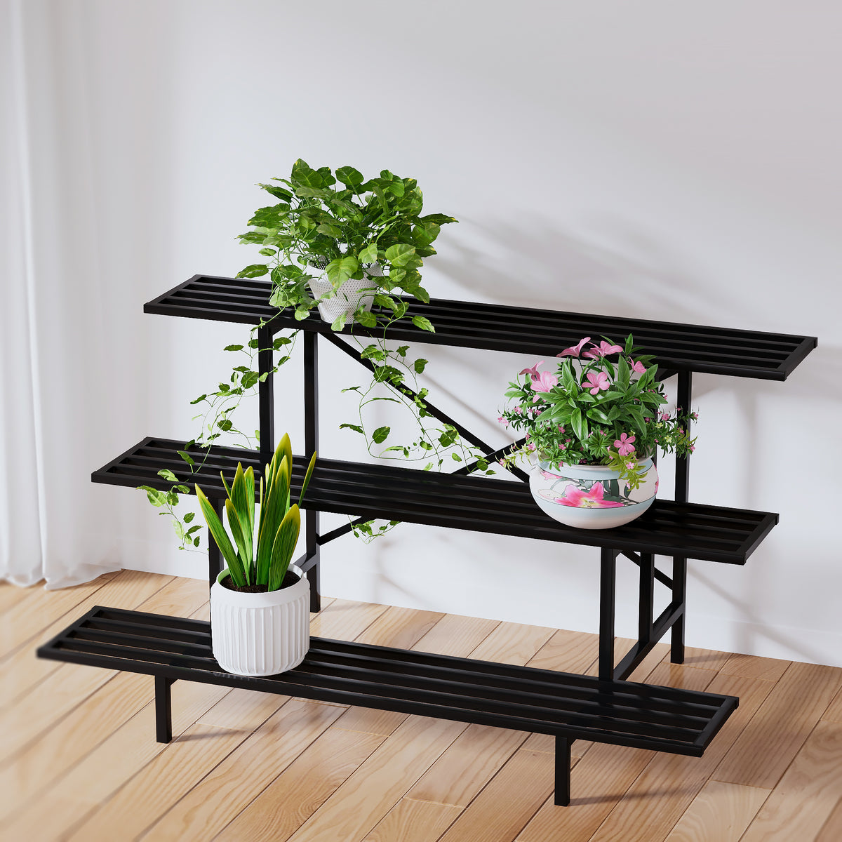 Zhongma 3-Tier Heavy Duty Metal Plant Stand, 45.7" Indoor & Outdoor Shelf