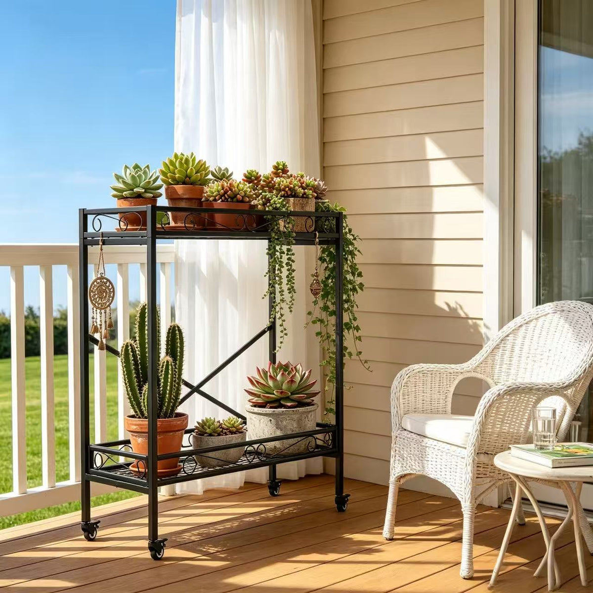 Zhongma 2-Tier Tall Metal Plant Stand with Wheels, 36.6" Indoor & Outdoor
