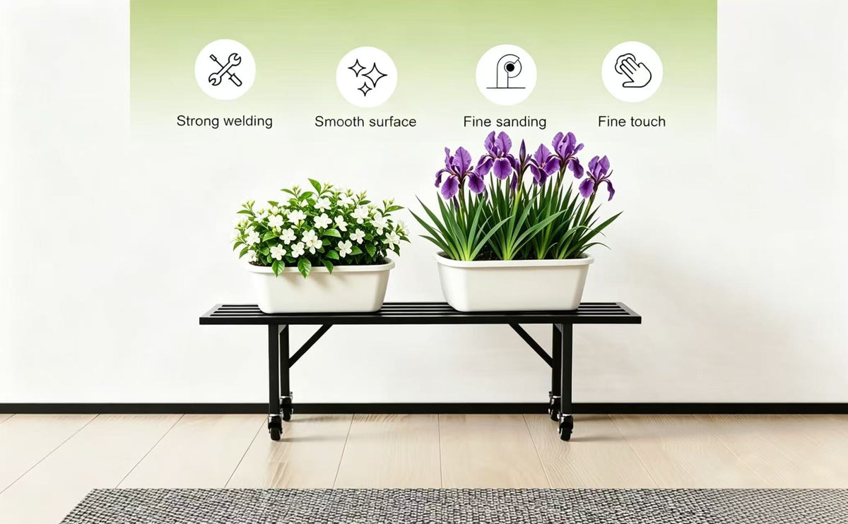 Low-Profile Metal Plant Stand with Wheels, 35.4 Inch Long, Indoor & Covered Outdoor - Zhongma