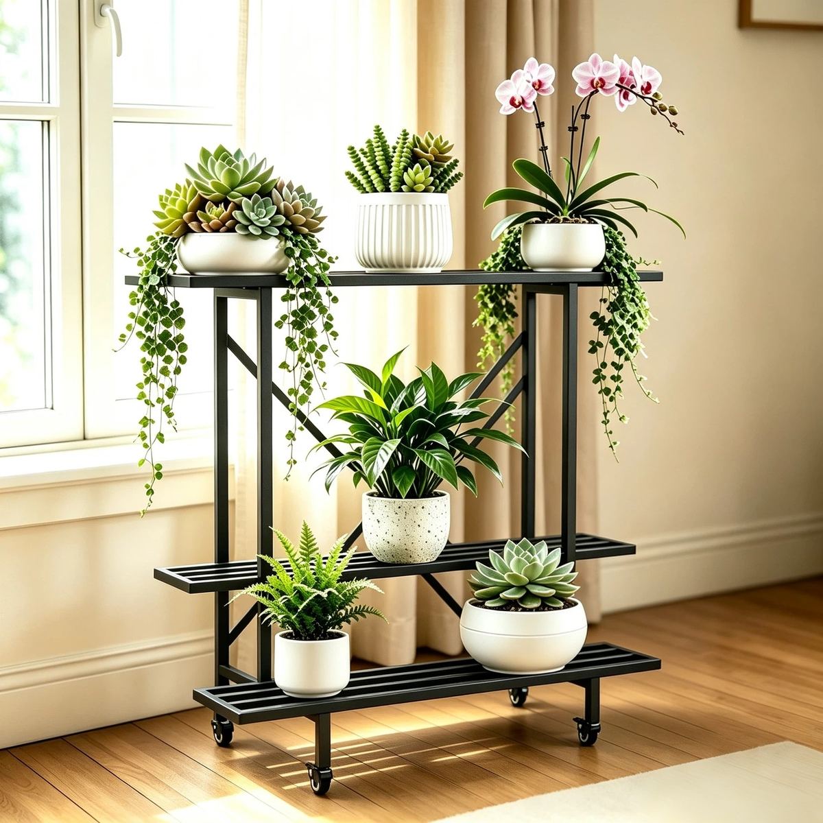 Zhongma 3-Tier Narrow Metal Plant Stand with Wheels, 35.4" Indoor & Outdoor