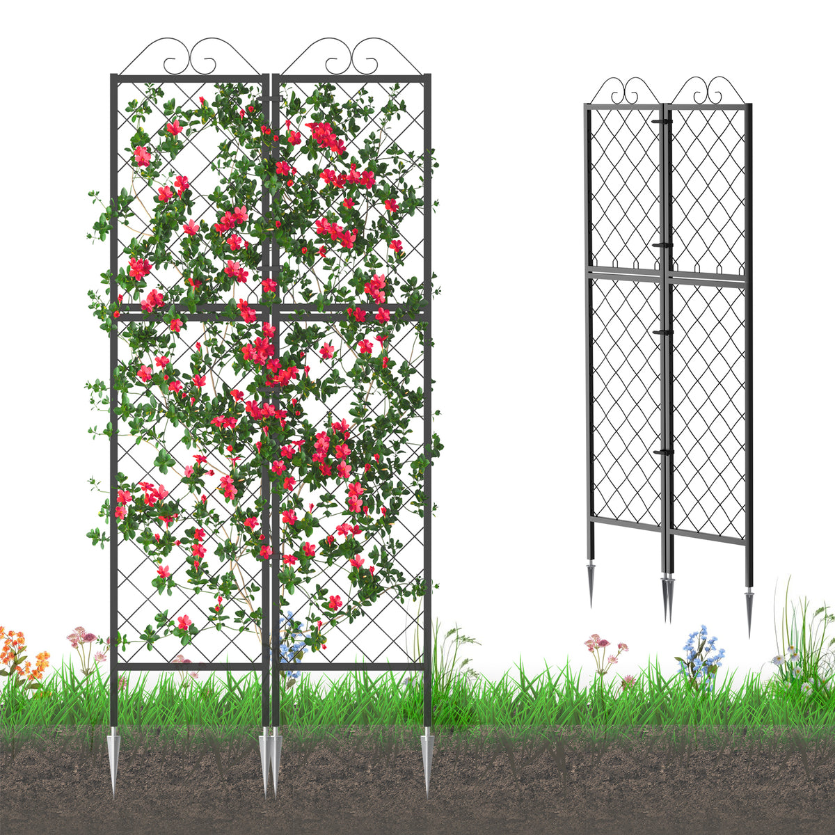 Zhongma 2-Pack 77.2" Tall Metal Lattice Garden Trellis for Climbing Plants