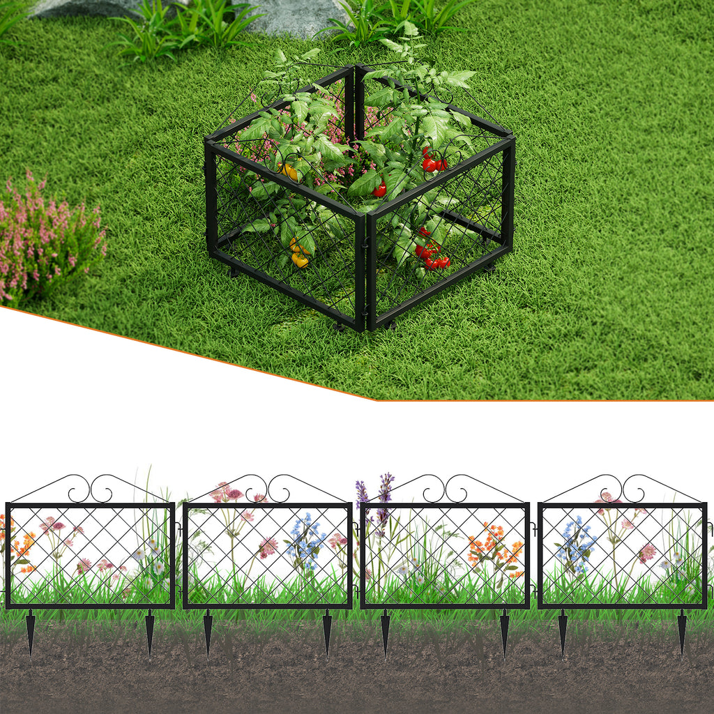 Decorative Metal Garden Fence Panels,4-Pack,26-Inch Tall, No-Dig Edging - Zhongma