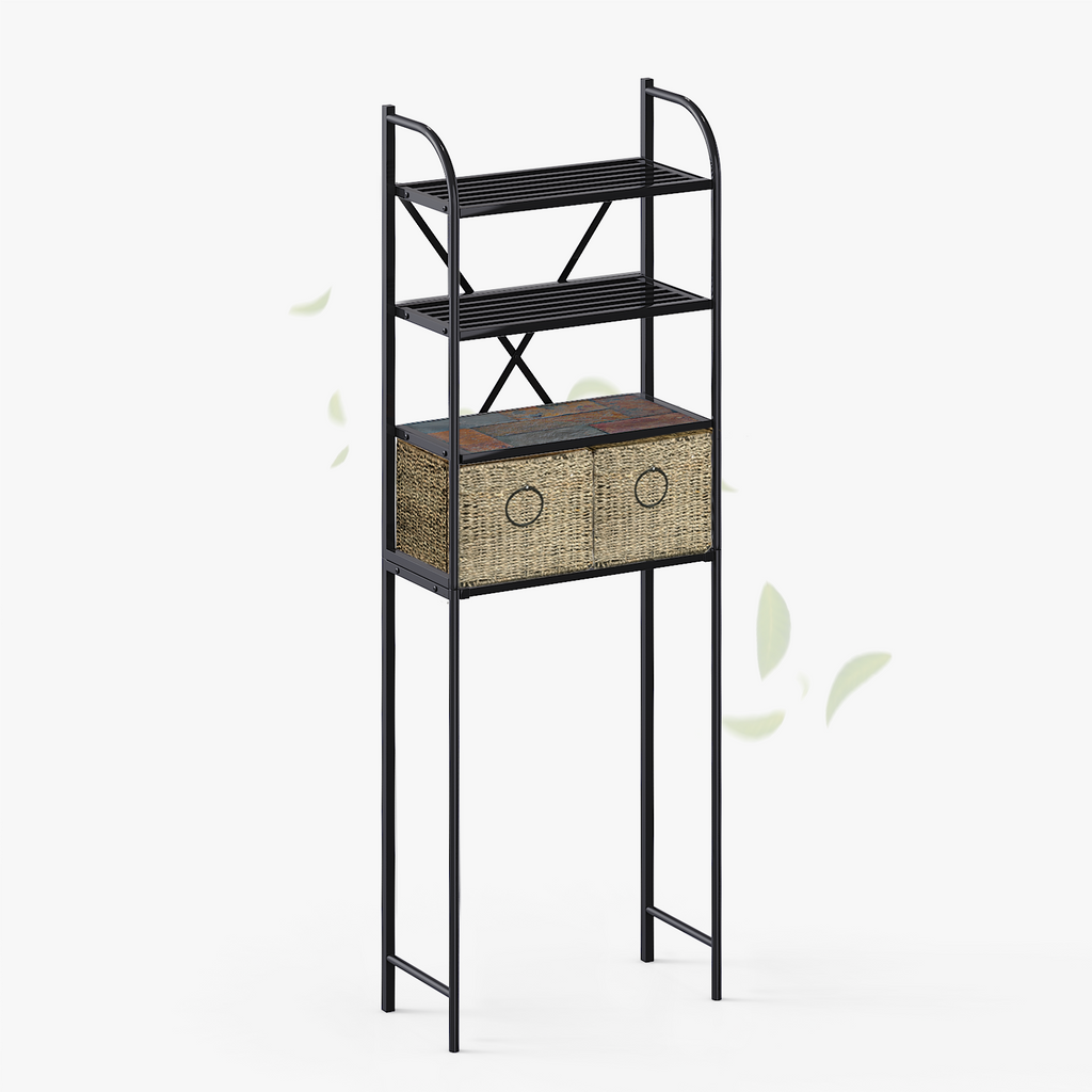 Over-the-Toilet Storage Rack,4-Tier,24-Inch Wide, Baskets & Slate Shelf - Zhongma