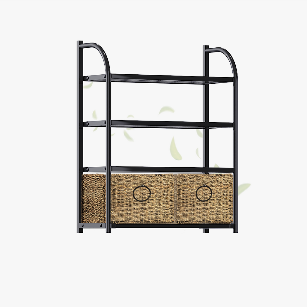 Wall-Mounted 4-Tier Bathroom Shelf with 2 Baskets,23.6-Inch Wide, Black Metal - Zhongma