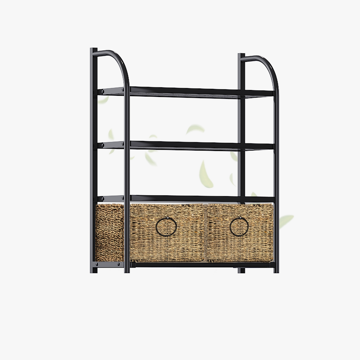 Wall-Mounted 4-Tier Bathroom Shelf with 2 Baskets,23.6-Inch Wide, Black Metal - Zhongma