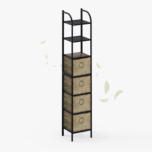 7-Tier Narrow Bathroom Storage Tower, 12.88-Inch Wide, Baskets & Slate - Zhongma