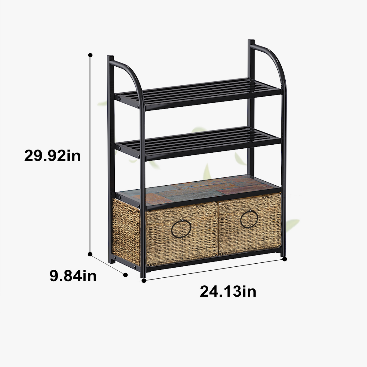 Wall-Mounted 4-Tier Bathroom Shelf with 2 Baskets,23.6-Inch Wide, Black Metal - Zhongma