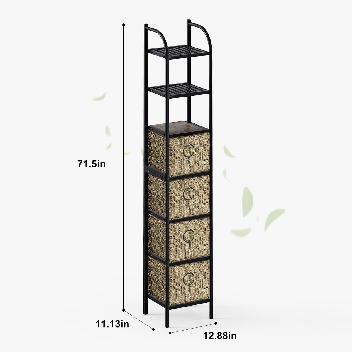 7-Tier Narrow Bathroom Storage Tower, 12.88-Inch Wide, Baskets & Slate - Zhongma