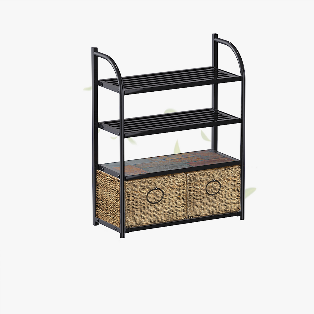 Wall-Mounted 4-Tier Bathroom Shelf with 2 Baskets,23.6-Inch Wide, Black Metal - Zhongma