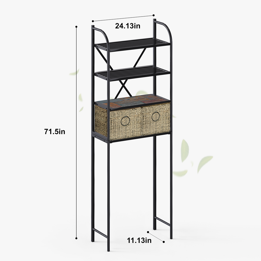 Over-the-Toilet Storage Rack,4-Tier,24-Inch Wide, Baskets & Slate Shelf - Zhongma