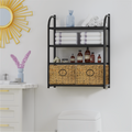 Wall-Mounted 4-Tier Bathroom Shelf with 2 Baskets,23.6-Inch Wide, Black Metal - Zhongma