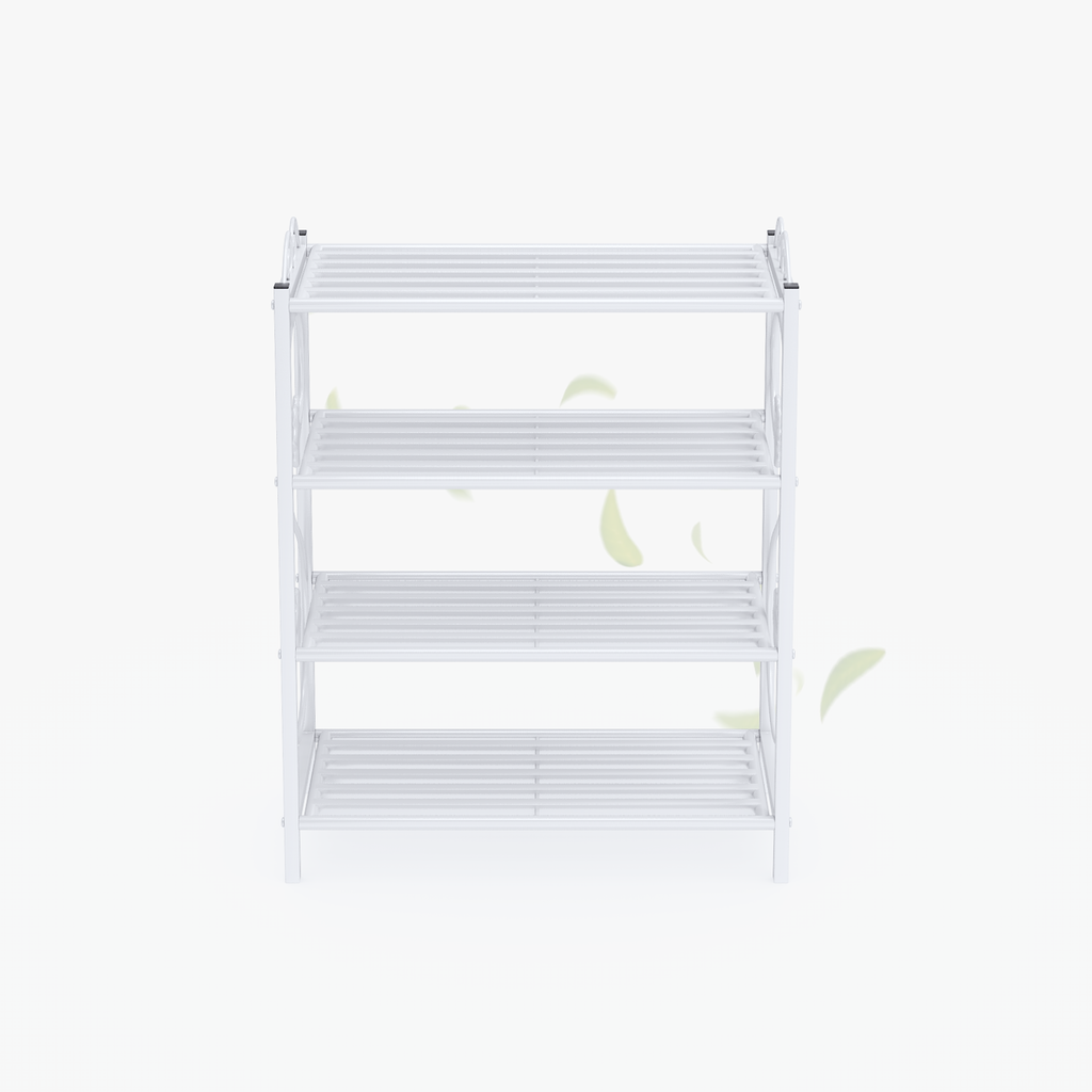 4-Tier White Metal Shoe Rack for Entryway, Solid Iron Scroll Sides