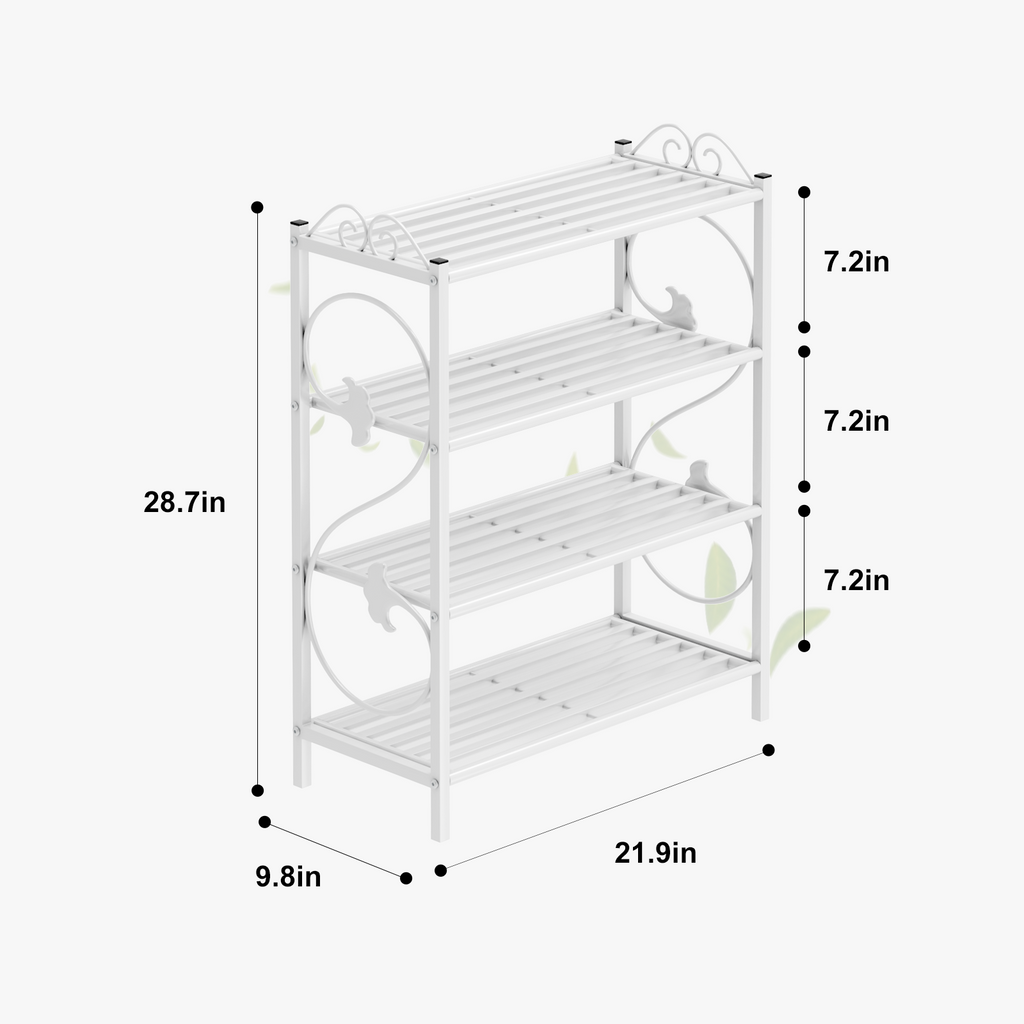 4-Tier White Metal Shoe Rack for Entryway, Solid Iron Scroll Sides