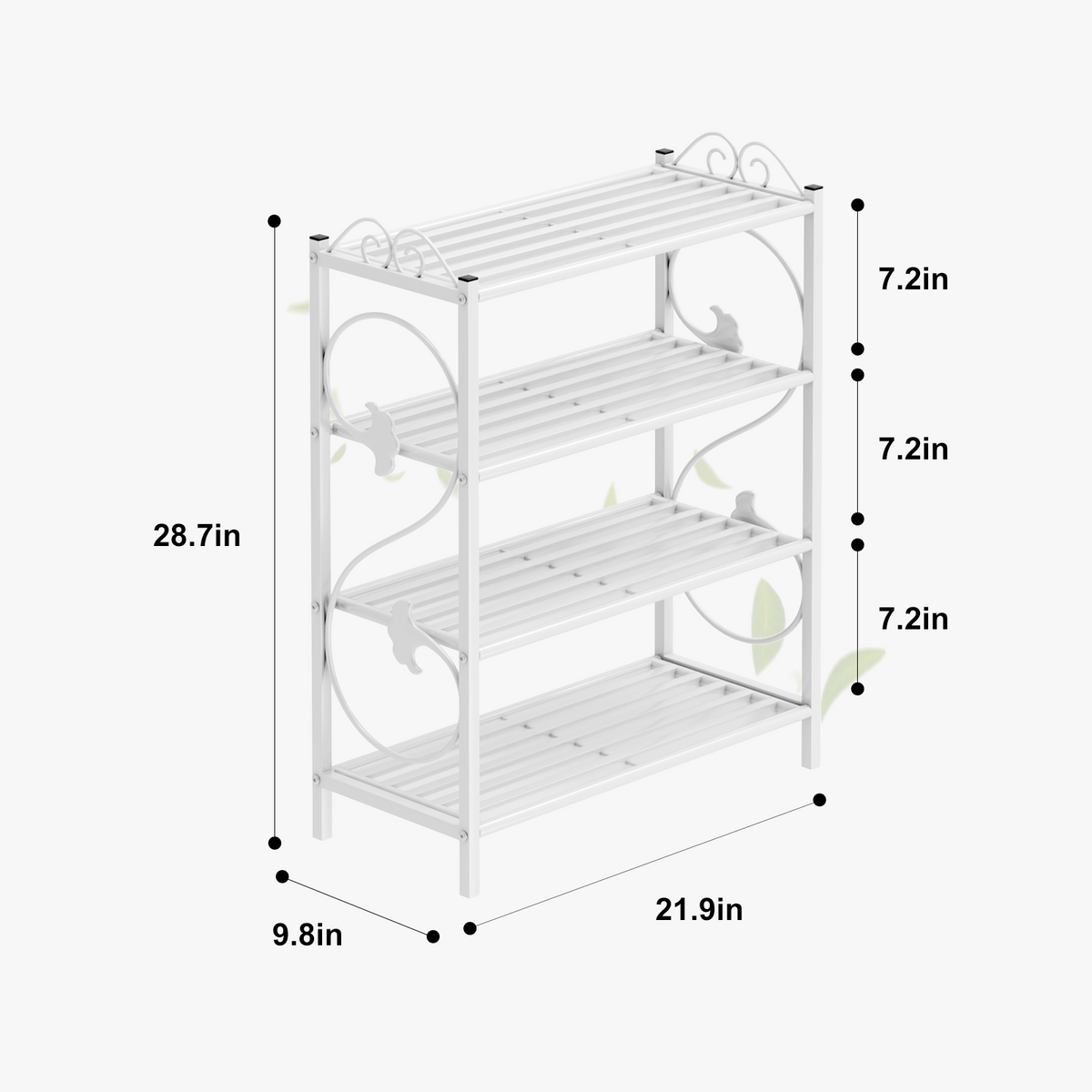 4-Tier White Metal Shoe Rack for Entryway, Solid Iron Scroll Sides