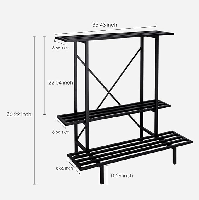 3-Tier Narrow Plant Stand, 36.2" Tall Stepped Metal Plant Shelf, Only 17.32" Deep, 660 lbs, Indoor & Outdoor | Zhongma