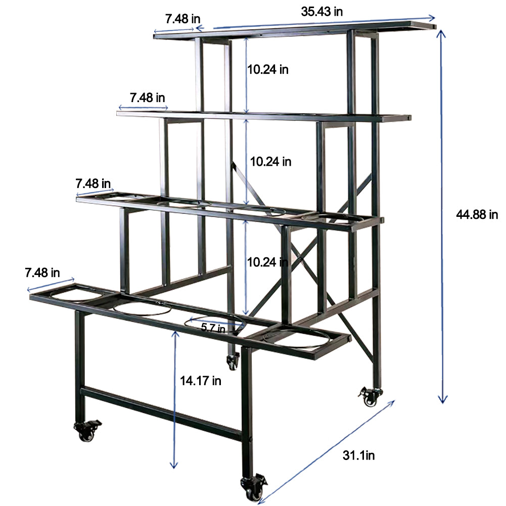 Rolling 4-Tier Metal Flower Display Stand with 16 Buckets & Wheels,44.9-Inch Tall - Zhongma