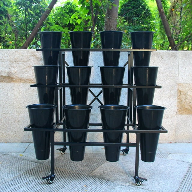 Zhongma 3-Tier Metal Flower Display Stand with 12 Buckets & Wheels