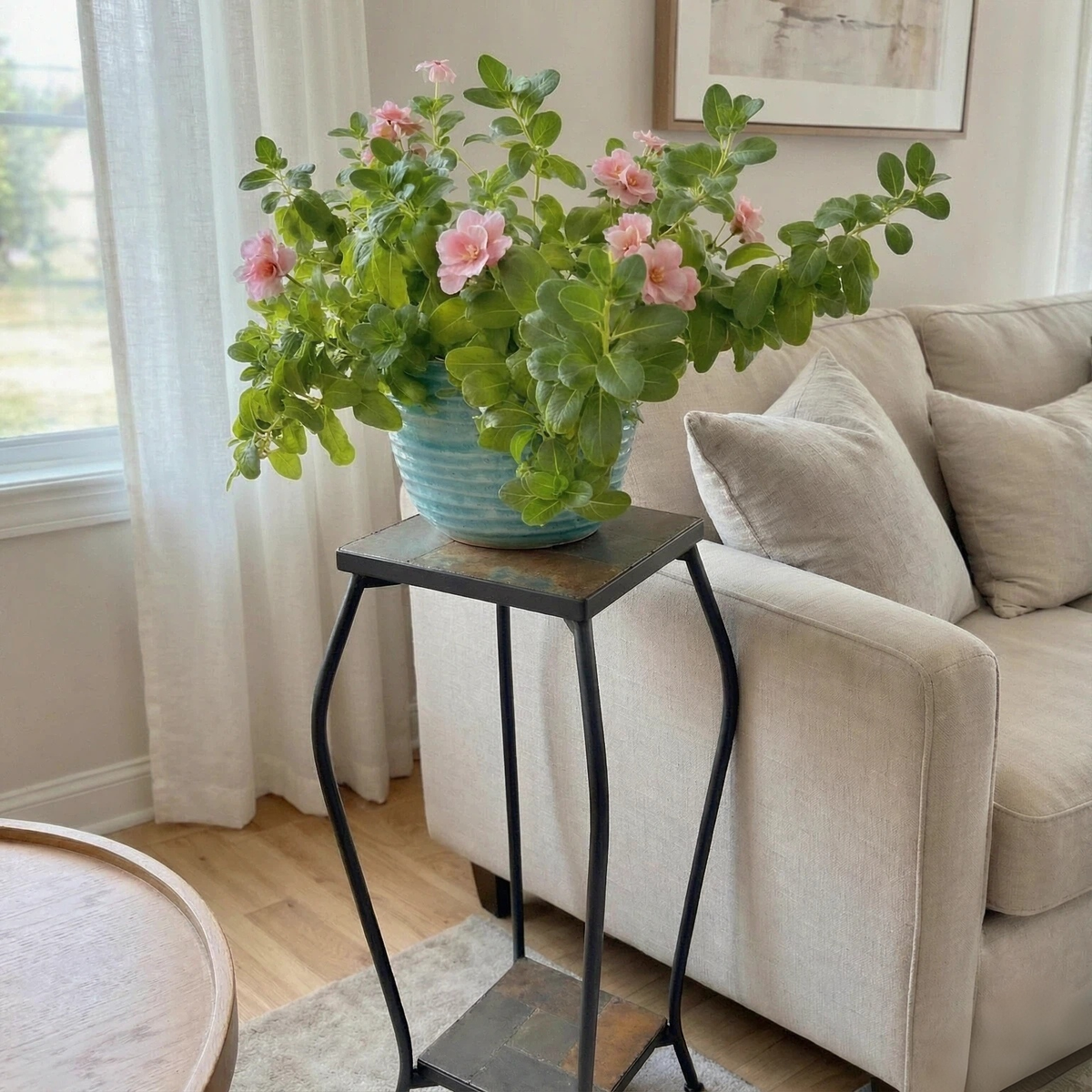 2-Tier 30-Inch Tall Plant Stand with Multicolor Slate Top, Square Metal