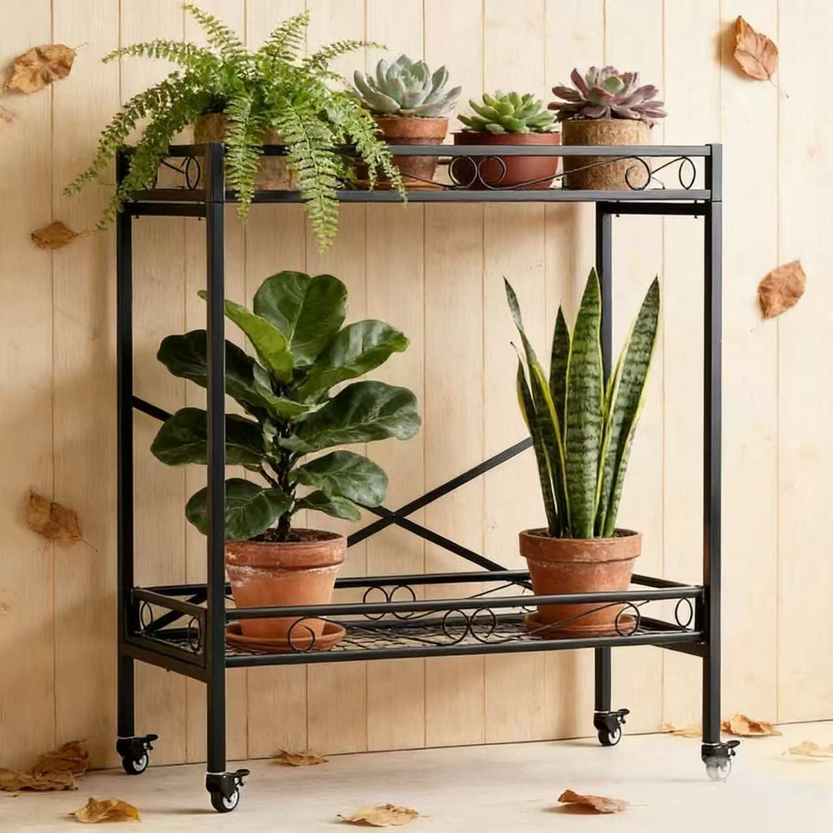 Zhongma 2-Tier Tall Metal Plant Stand with Wheels, 36.6" Indoor & Outdoor