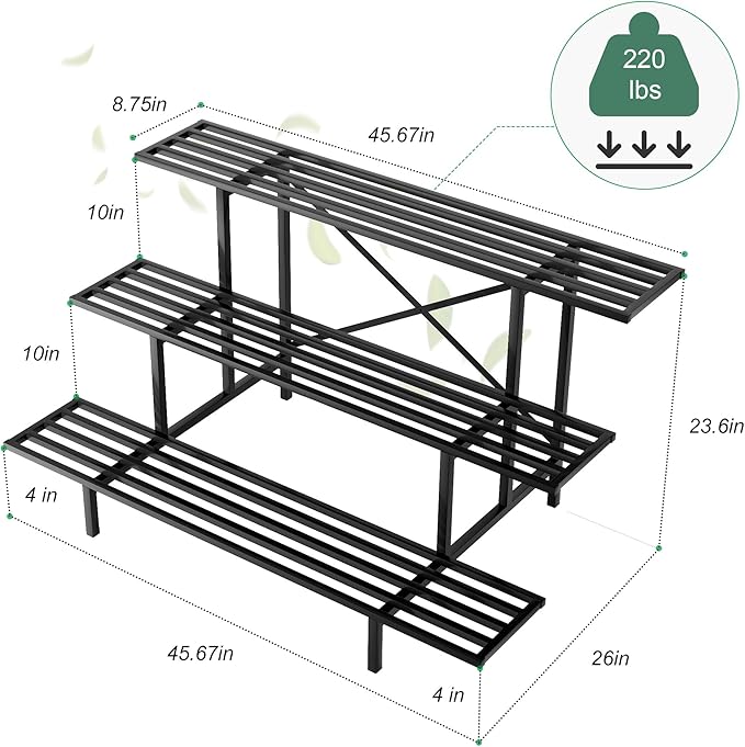 3-Tier Heavy-Duty Metal Plant Stand – 660 lb Stepped Steel Plant Shelf, Indoor & Outdoor